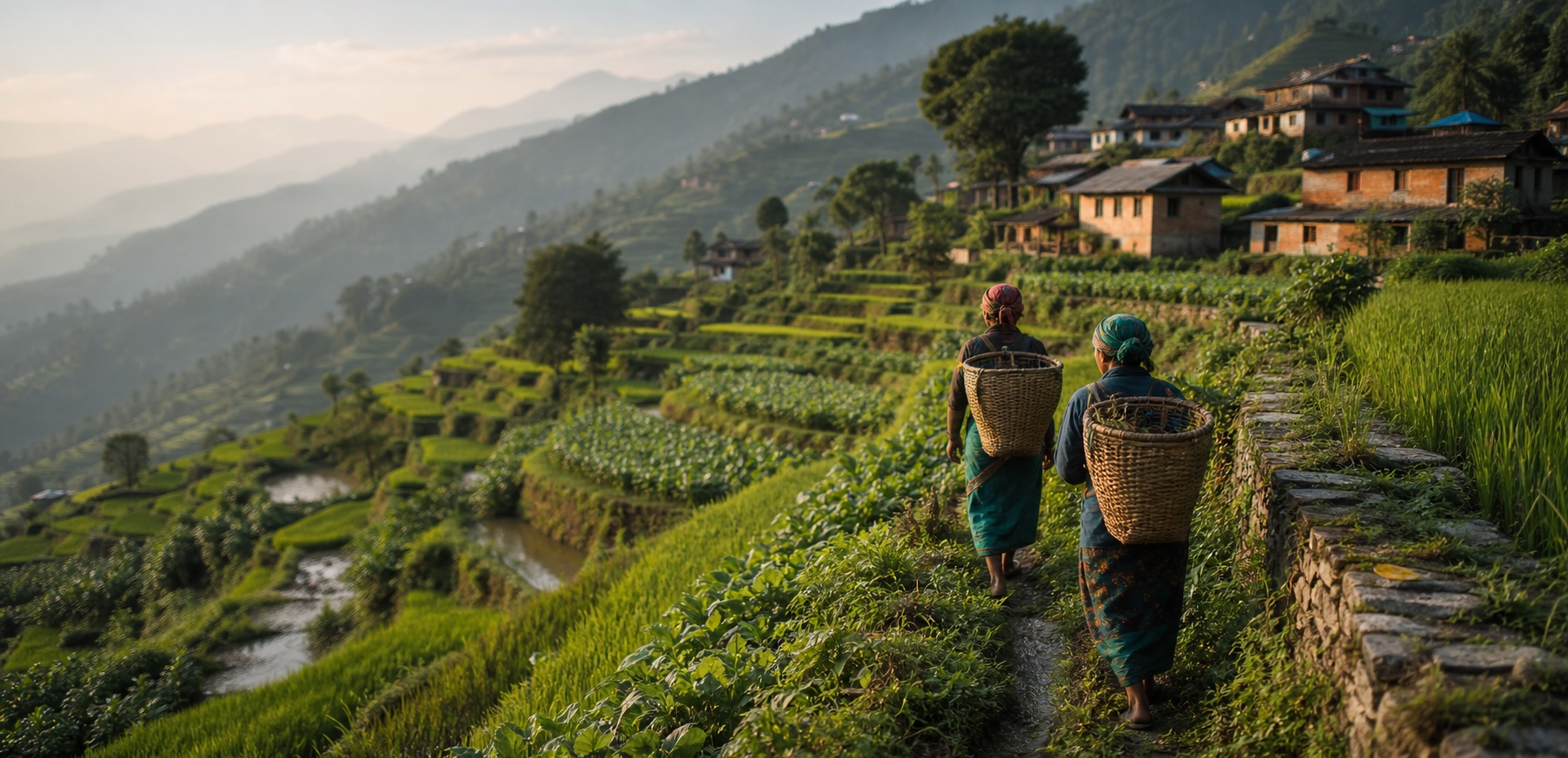 Terraced agricultural fields across Nepal's hills